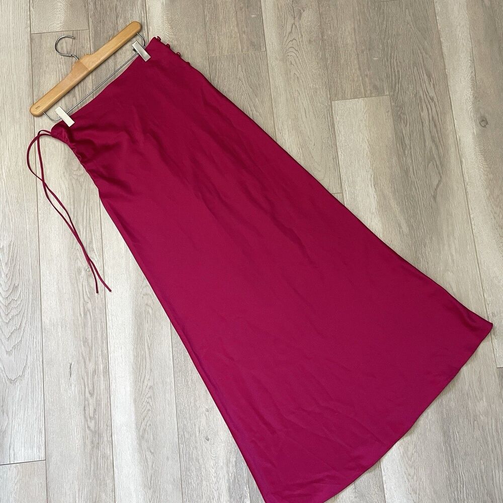 Fabrique Maxi Skirt side tie satin maxi womens Pink (small) minimalist party